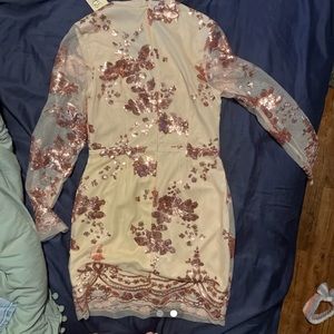 Floral rose gold pattern over mesh dress